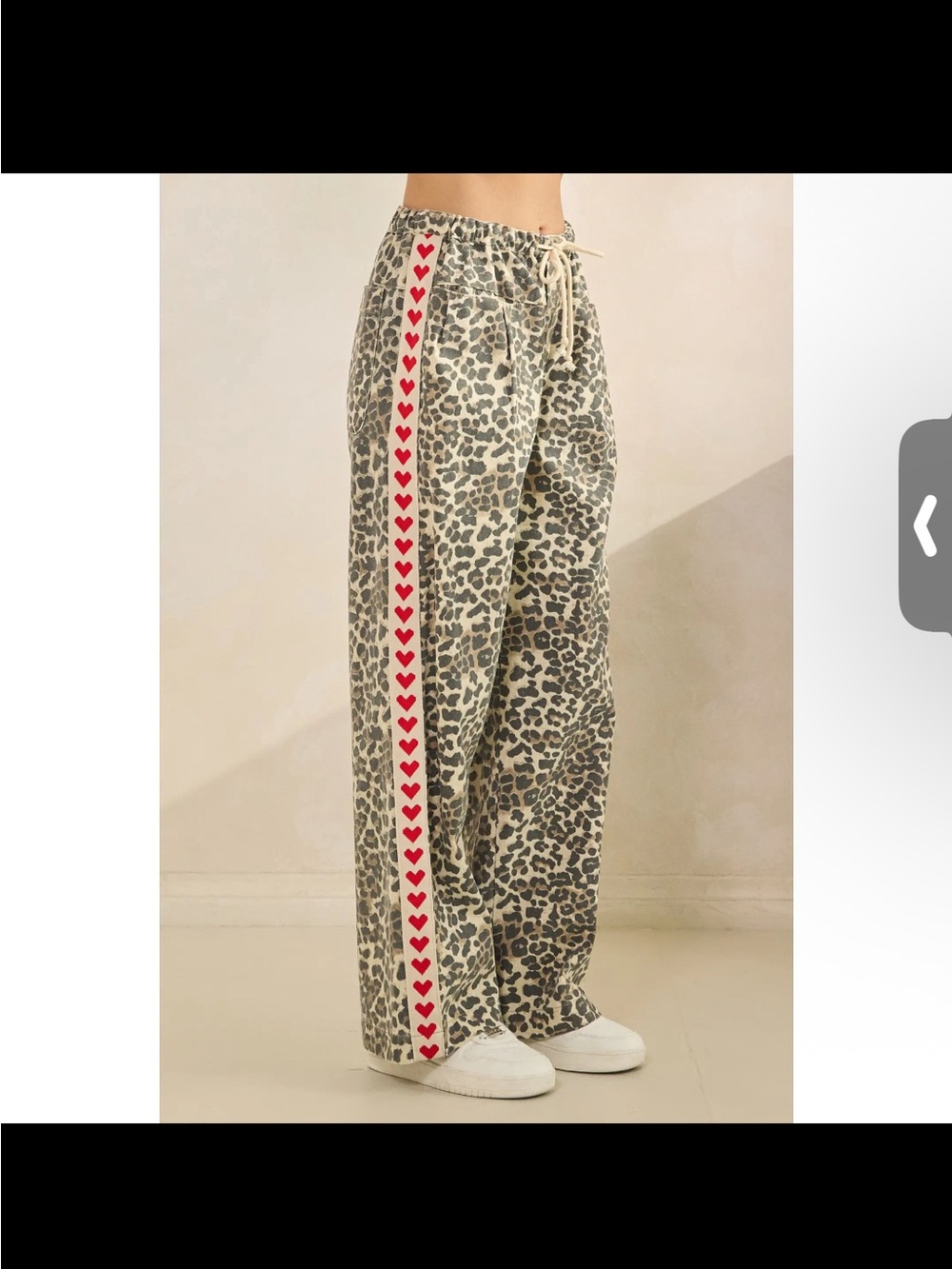 Leopard Print with Red Heart Side Stripe Wide Legs